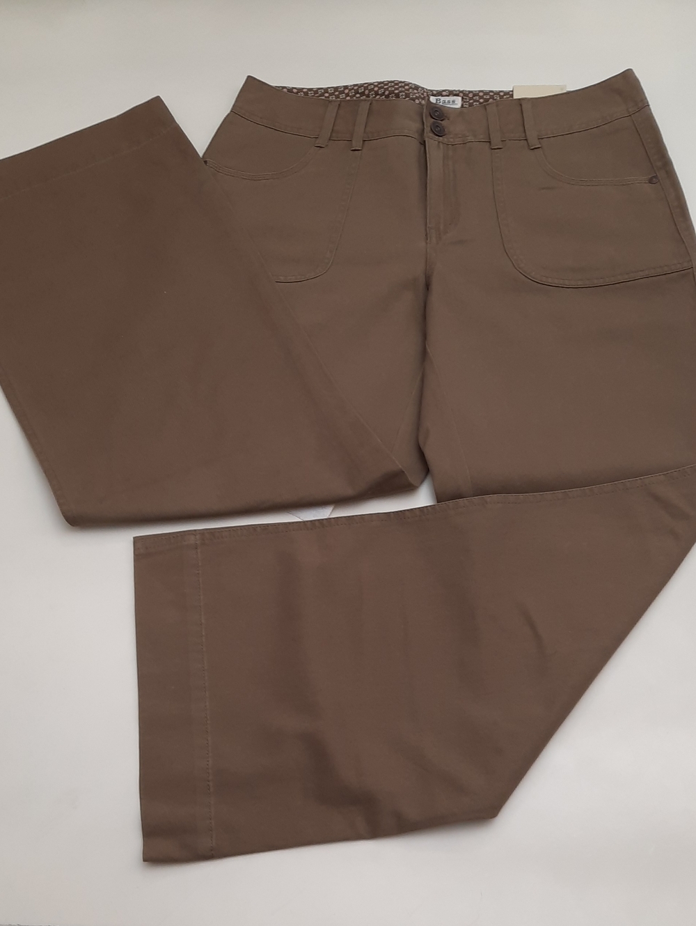 Bass Khaki Pants with Pink and White Floral Waistband - New With Tags - Size 8
